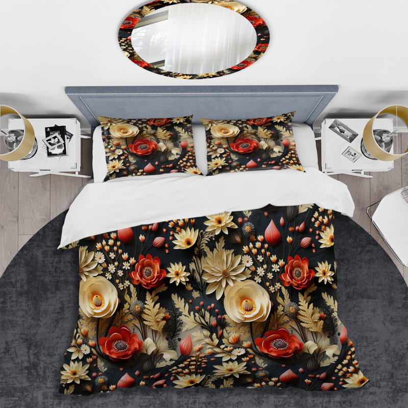 Ensemble de housse de couette Cottage Floral Autumn Collage I, Housse de couette pour très grand lit et 2 très