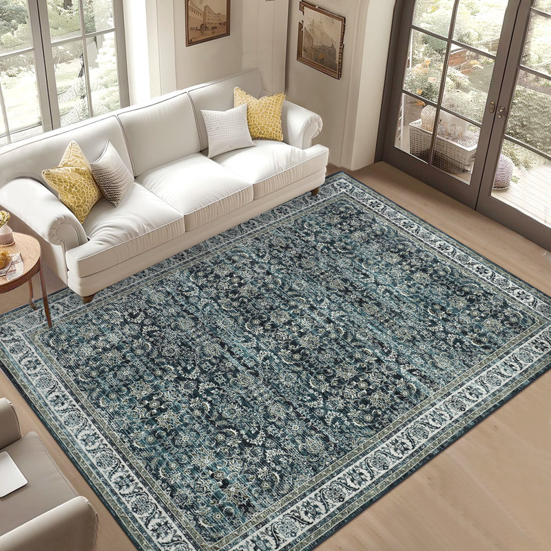 Machine Washable Rug Oriental Style Area Rug Vintage Design Rug Durable Floor Carpet Easy-Cleaning Rug, Rectangle 9' x 12'