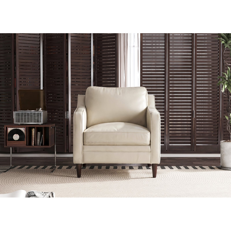 Ashtabula Genuine Leather Square Arm Accent Chair, Cream