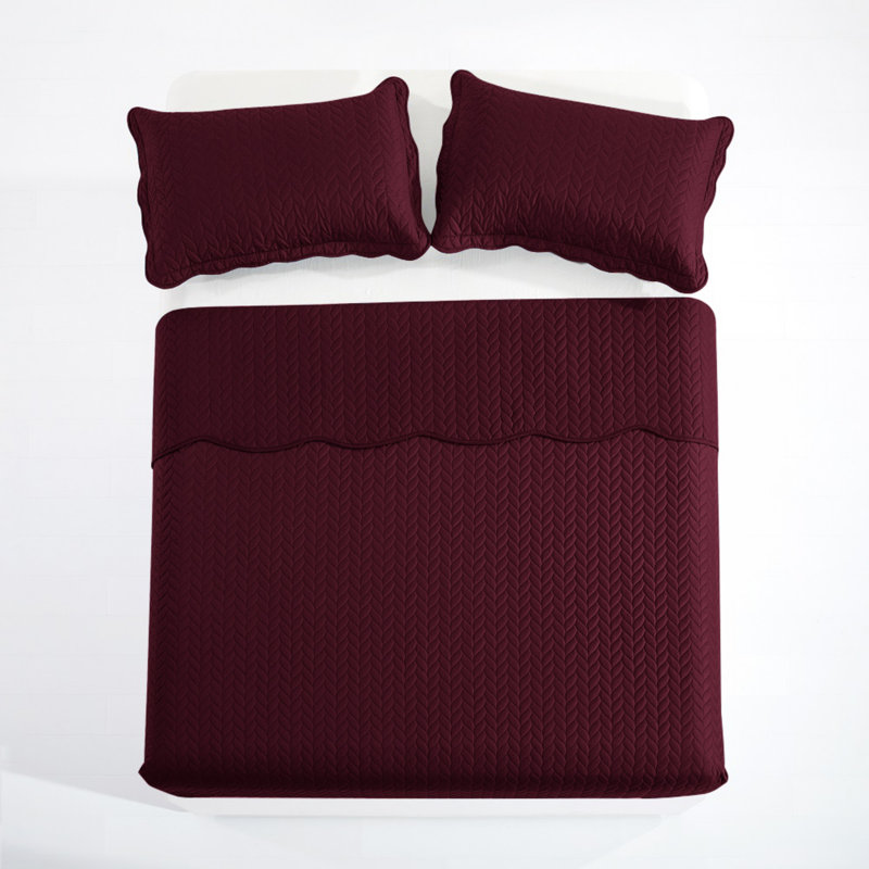 Microfiber Embossed Bedspread Set, Burgundy, King Bedspread + 2 King Shams