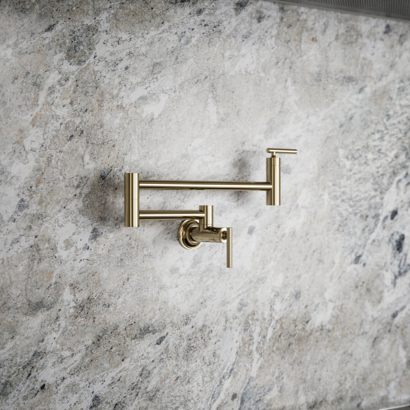 Wall-Mount Pot Filler Faucet, Swing Arm Kitchen Pot Filler Faucet, Vibrant French Gold
