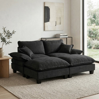 Modular Sectional Sofa, Cloud Couch with Sailboat Design, 2 Movable Ottomans & 2 Soft Pillows Included, Comfy Chenille for Apartment Living Room
