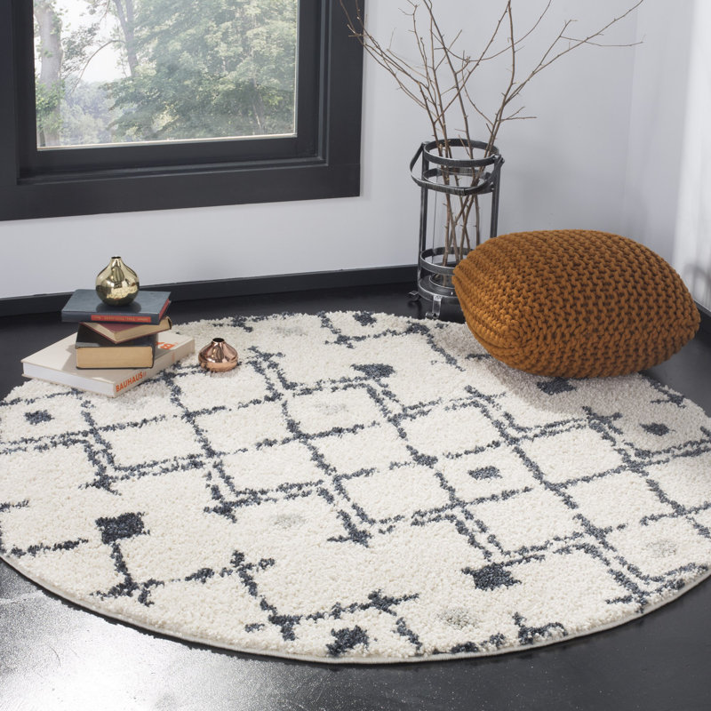 Tapis ivoire / gris foncé Alieshia Performance, Rond 5 pi 1 po