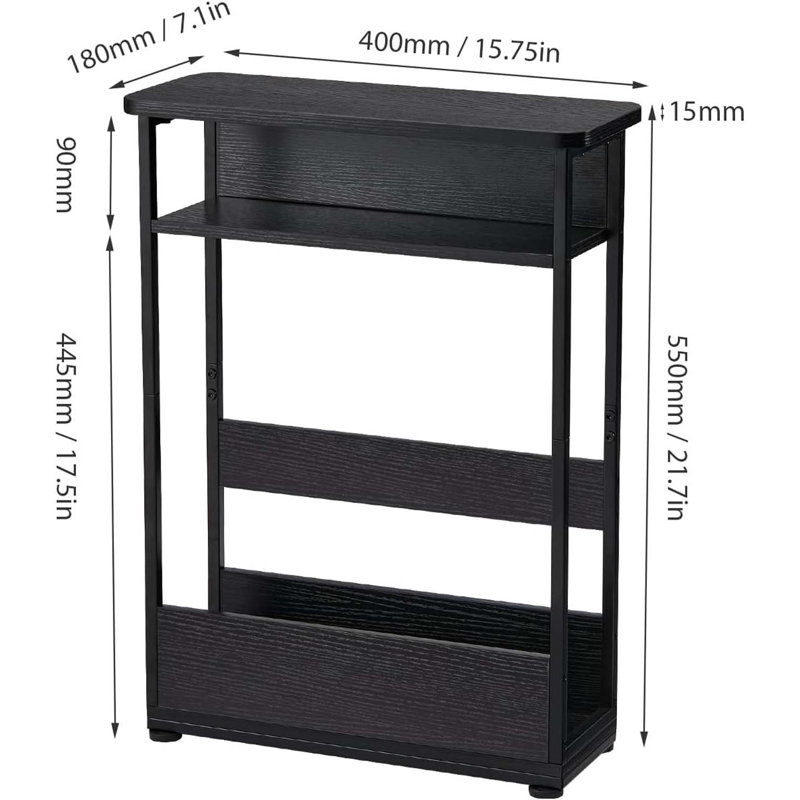 Side Table,3-Tier Slim End Table With Storage Shelf,Modern Sofa Table Thin Side Table For Narrow And Small Spaces, Skinny Bedside Table Small Nightstand With Magazine Rack Space Saving
