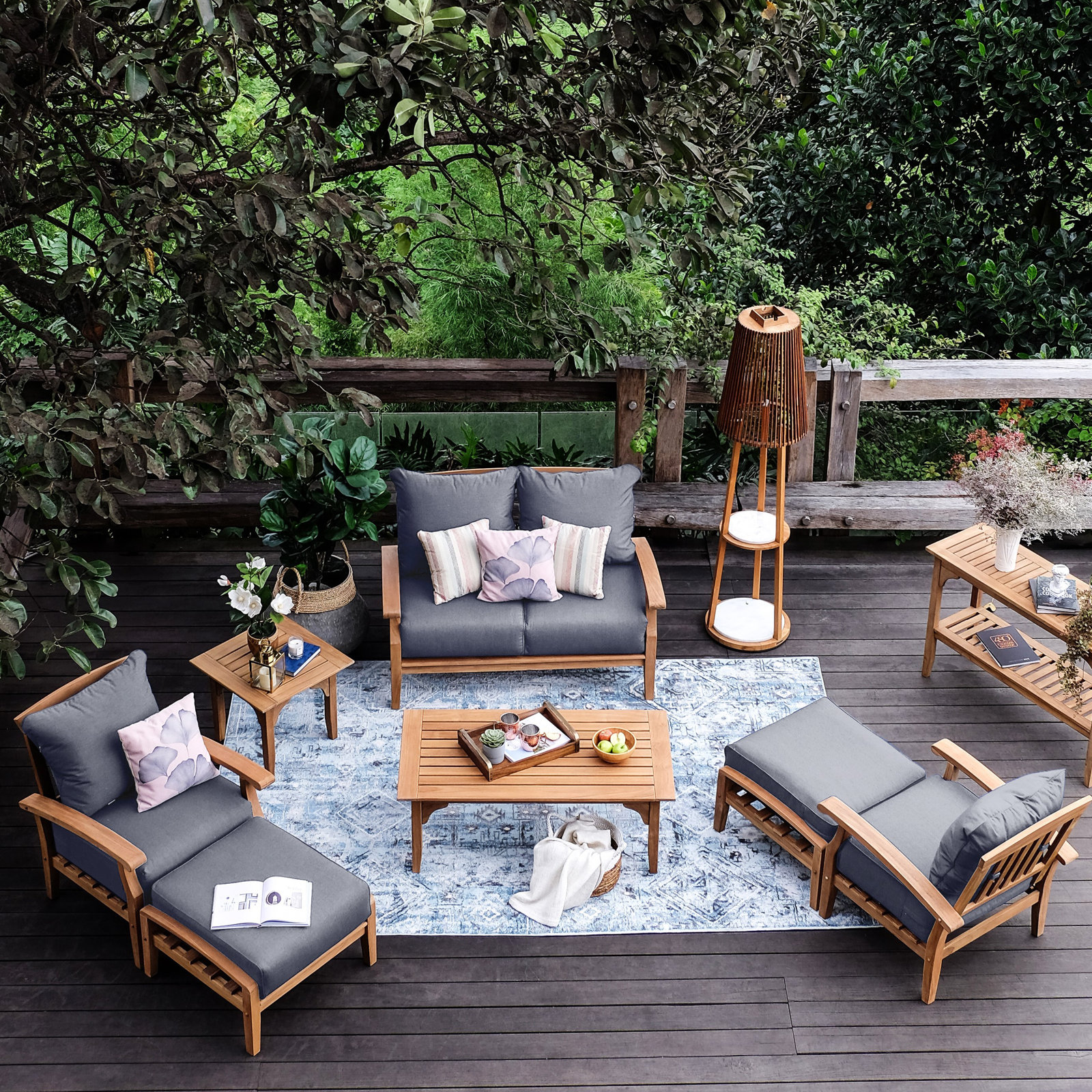 Summerton 7-Piece Teak Sofa Seating Group with Cushions, Gray Performance Olefin
