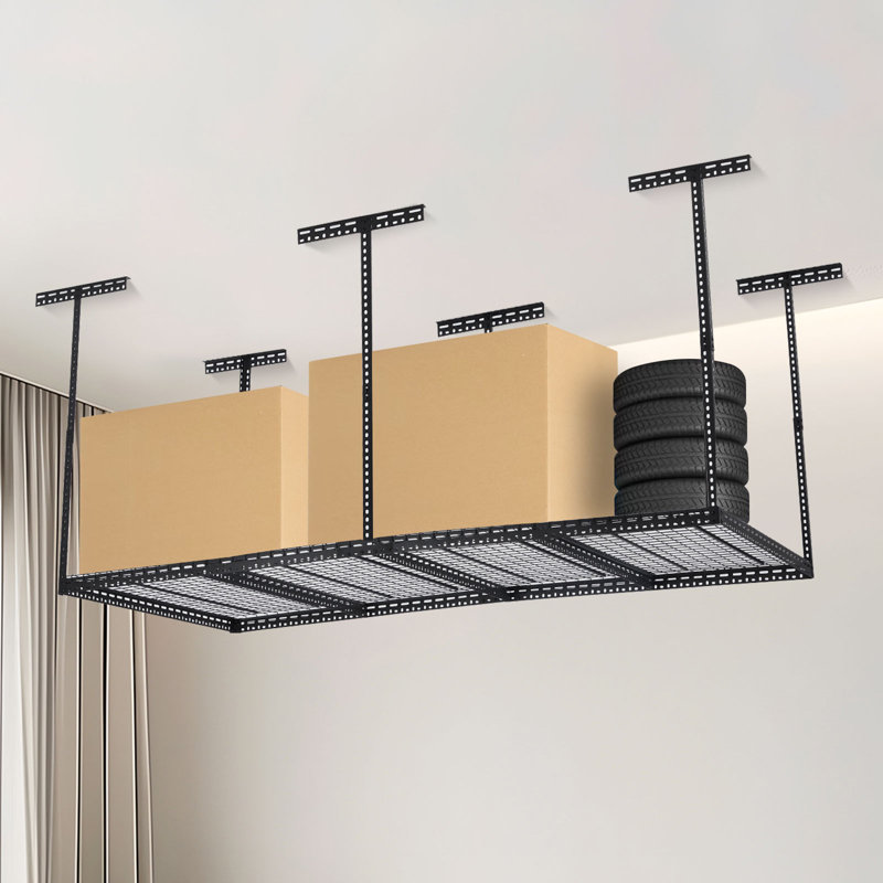 Support de rangement pour garage robuste - Organisateur de plafond en acier - Capacité de 660 lb - Hauteur réglable (22 à 40 pouces) - Peu encombrant pour le garage, le sous-sol - Comprend 6 poteaux verticaux noirs