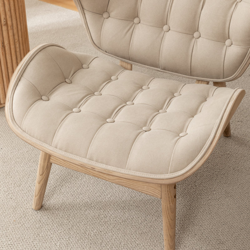 Fauteuil à oreilles capitonné Jeyshan, Polyester brun clair