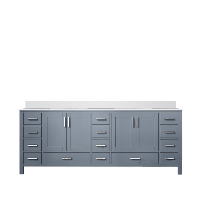 Jacques 84-Inch Dark Grey Double Sink Freestanding Vanity with White Cultured Marble Top