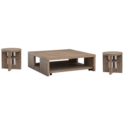 Gragg Square Cocktail Table With 2 Round End Table