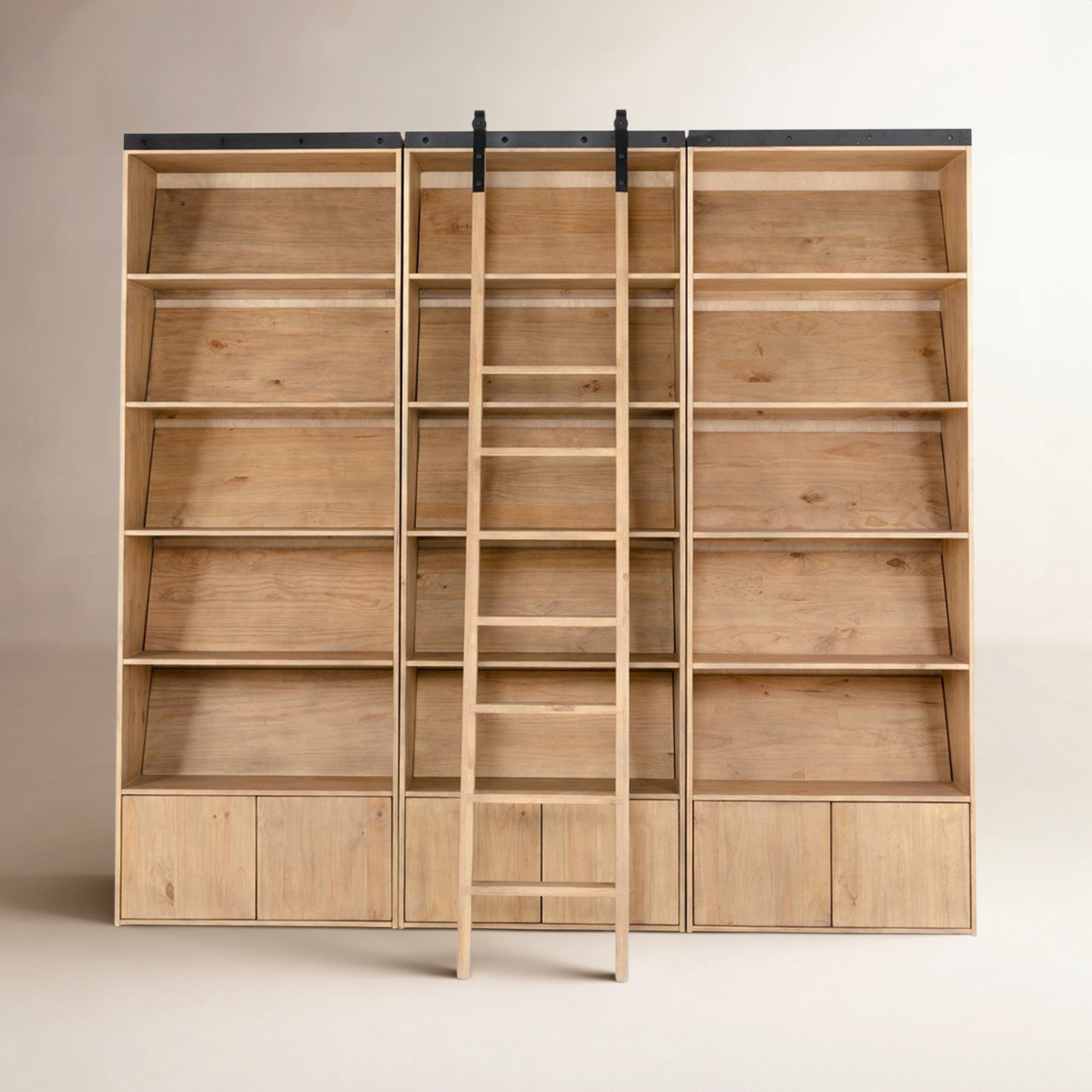 Wide Bookcase, Smoked Pine