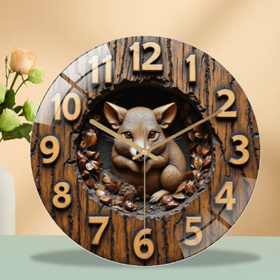 Wooden Wall Clock with Artistic Animal Design Art - 12'' Modern Glass Wall Clock