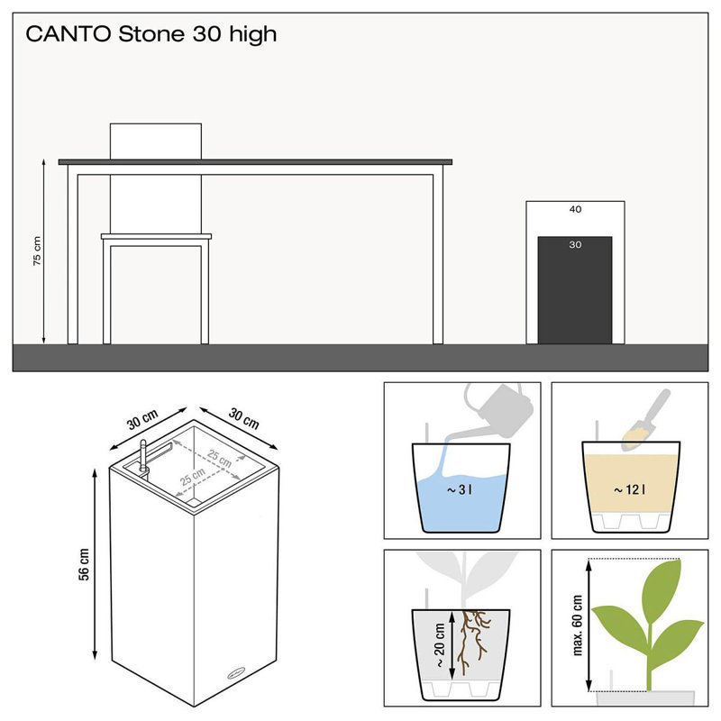 Canto Planter Box, 56cm H x 30cm W x 30cm D, Quartz White