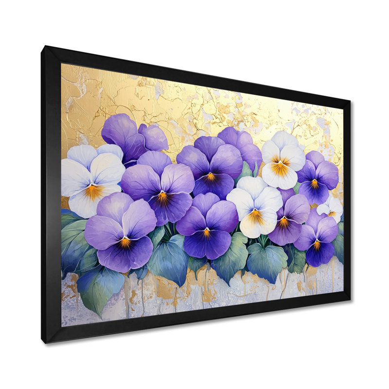 «Golden Harmony Of Violets Flowers III - Violets», art mural, Single Picture Framed Print without Mat, Noir