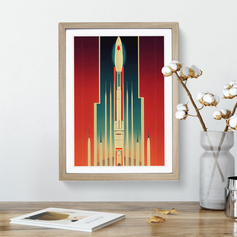 Spaceship Art No.4 1 Piece Single Picture Frame Wall Art, 34cm H x 25cm W x 2cm D, Oak