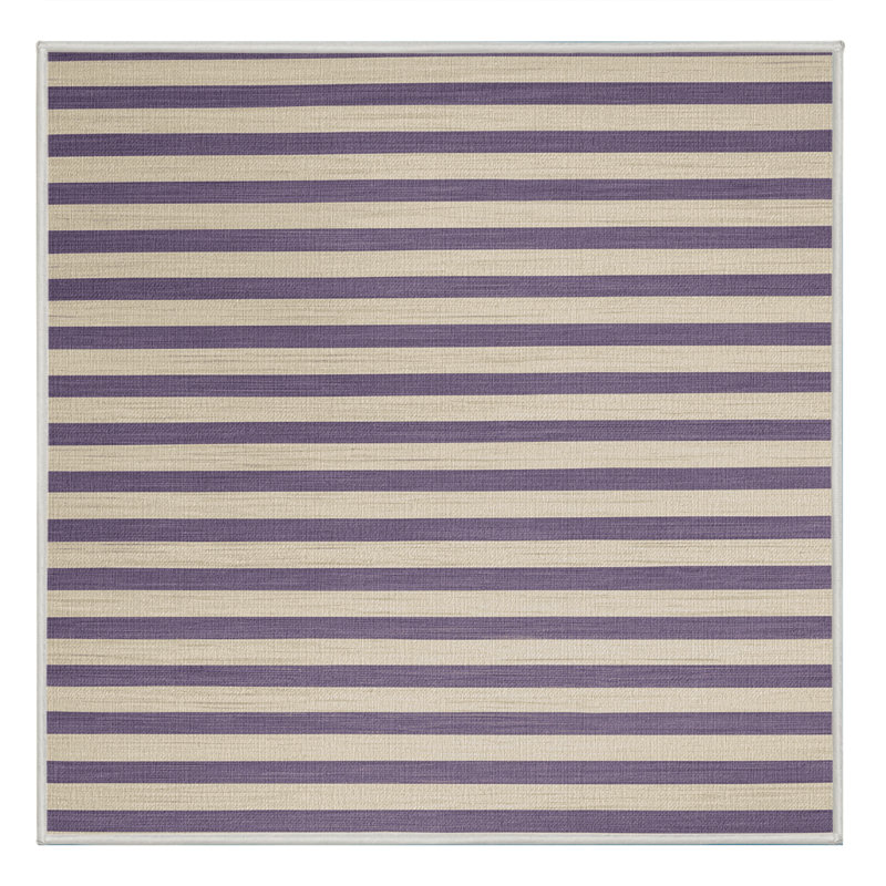 Tapis beige à rayures horizontales lavable à la machine, Carré 8 pi