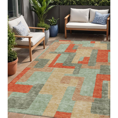 Tapis géométrique lavable intérieur / extérieur 5 pi x 8 pi orange