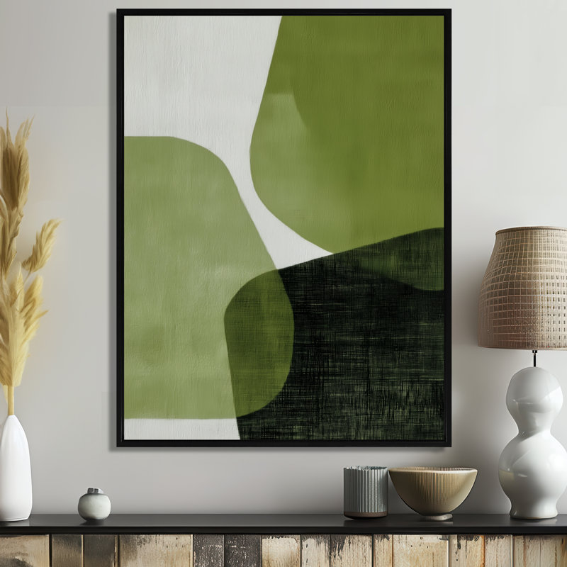 «Minimalisme vert avec formes simples de noir», impression sur toile, art mural minimaliste vert, H 32 po x l 24 po, Noir