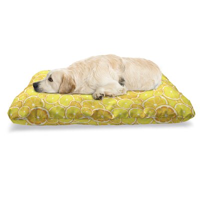 Yellow Pet Bed, Lemon Orange Lime Fruit Citrus Round Cut Circles Big And Small Pattern, Chew Resistant Pad For Dogs And Cats Cushion With Removable Co -  East Urban Home, 2E1A9091A6014776B5C6800D61B2A288