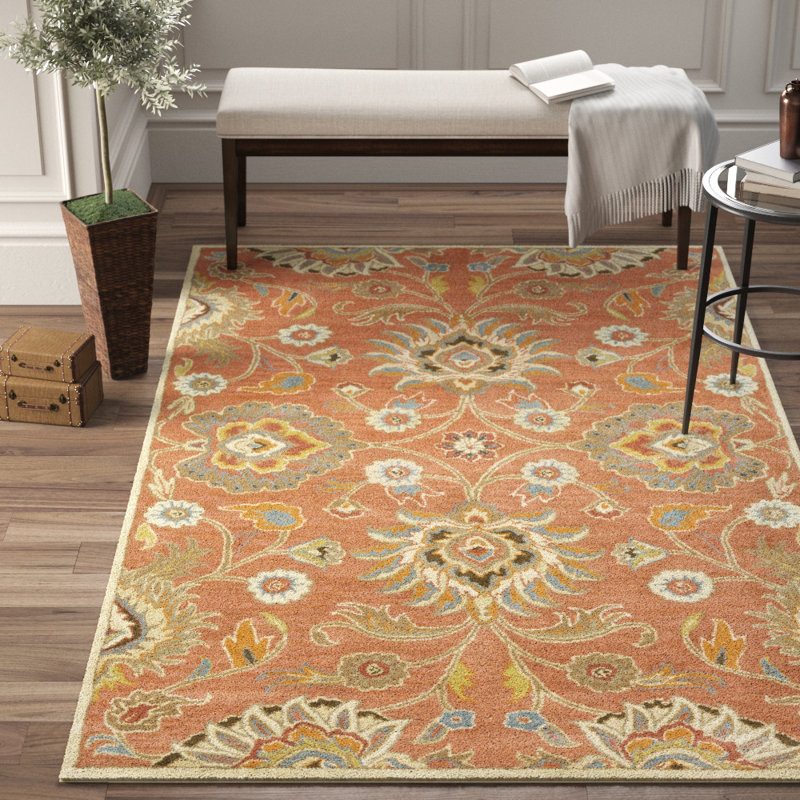 Tapis orange en laine touffeté à la main Arden, Rectangle 8 pi x 11 pi