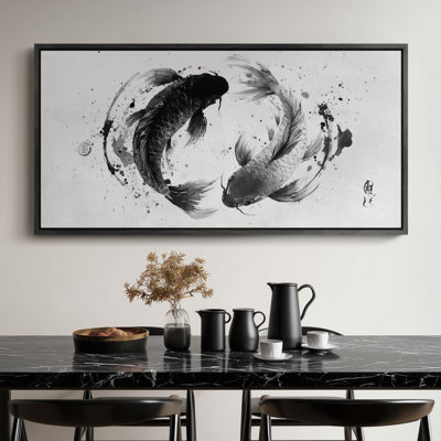 Extra Large Black and White Koi Fish Yin Yang Artwork Print Wall Art