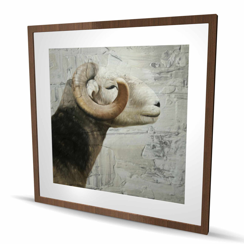 «Aries Farm Animals», reproduction encadrée avec passe-partout rustique | Décoration intérieure, H 36 po x l 36 po, Brun