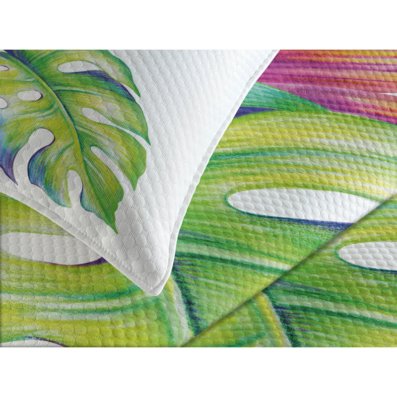 Ambesonne Plant Bedspread Set Abstract Colored Leaves Multicolor, Queen Bedspread + 2 Standard Shams