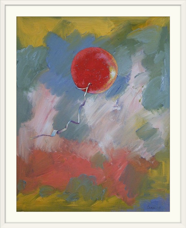 «Anjlee Goodbye Red Balloon» par Michael Creese, reproduction d'art, H 28 po x l 24 po x P 1 po, Cadre blanc