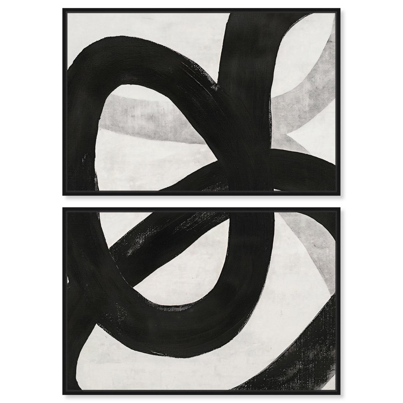 Infinite Loop I, ensemble de 2 toiles abstraites de luxe par Art Remedy, H 10 po x l 15 po, Noir