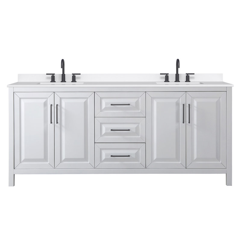 Daria 80'' W Vanity, White, Matte Black, White Quartz