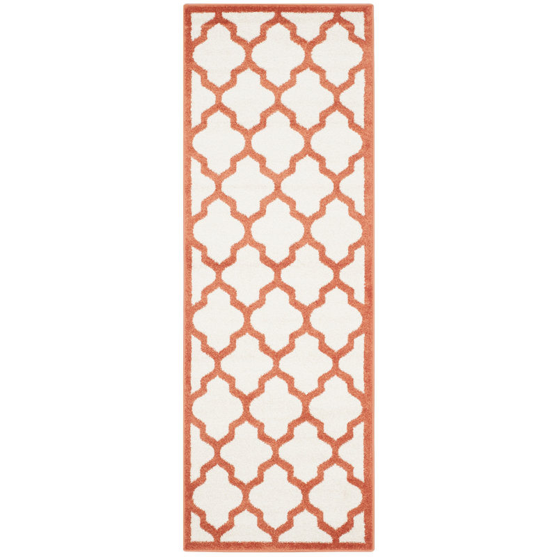 Ammundsen Geometric Beige/Orange Indoor / Outdoor Area Rug, Runner 2'3" x 11'