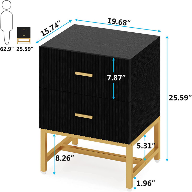 Ensemble de table de chevet 2 tiroirs noir 2