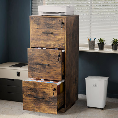 Wooden 3 Drawers File Cabinet With Lock 38.58"H