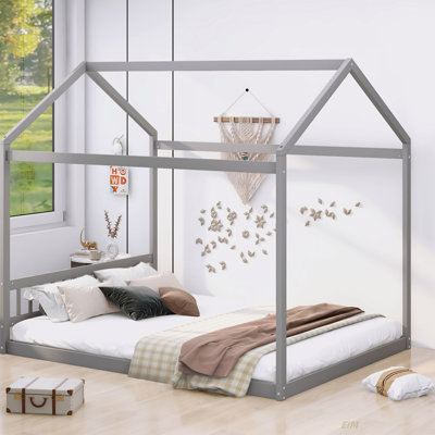 Queen Size Wooden House Bed With Headboard (Bed)