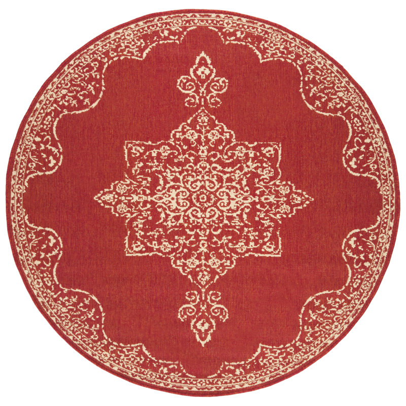 Danya Oriental Red/Cream Indoor / Outdoor Area Indoor/Outdoor Area Rug, Round 6'7"