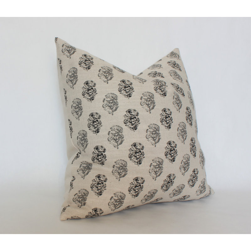 Cream Floral Pillow, Modern Designer Pillows, Charcoal Floral Throw Pillow, 18" x 18"