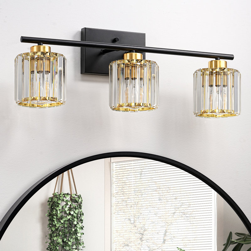 24'' 3 Light  Black Gold Dimmable Vanity Light With Crystal Shade 