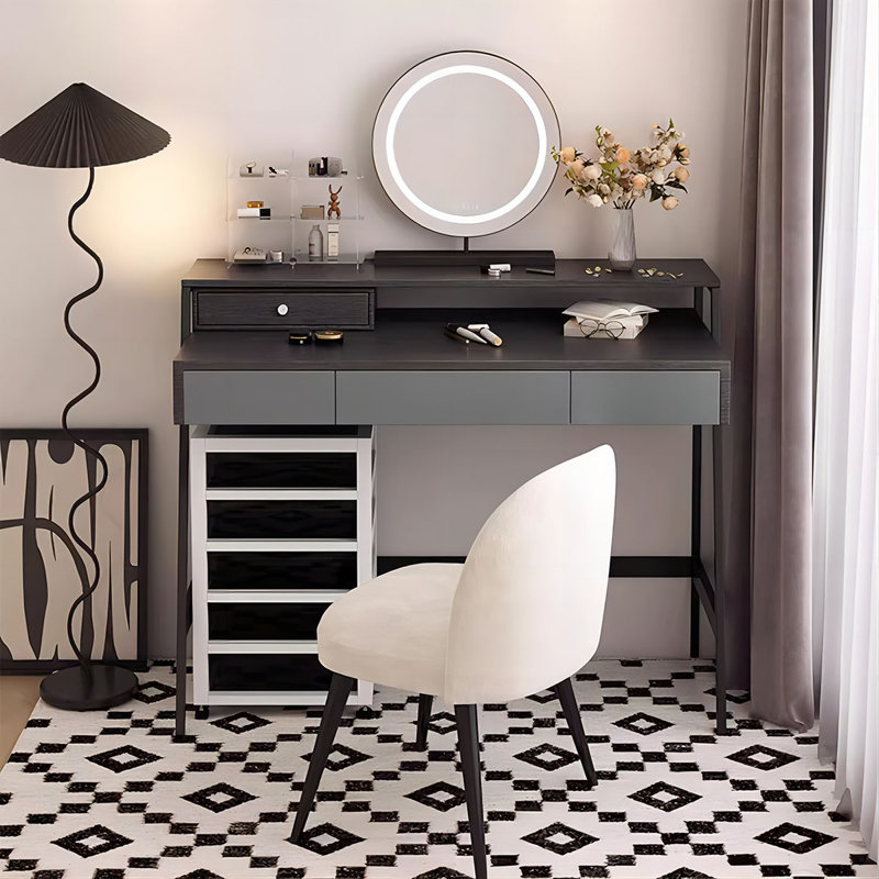 47.24"Black vanity with mirror and stool