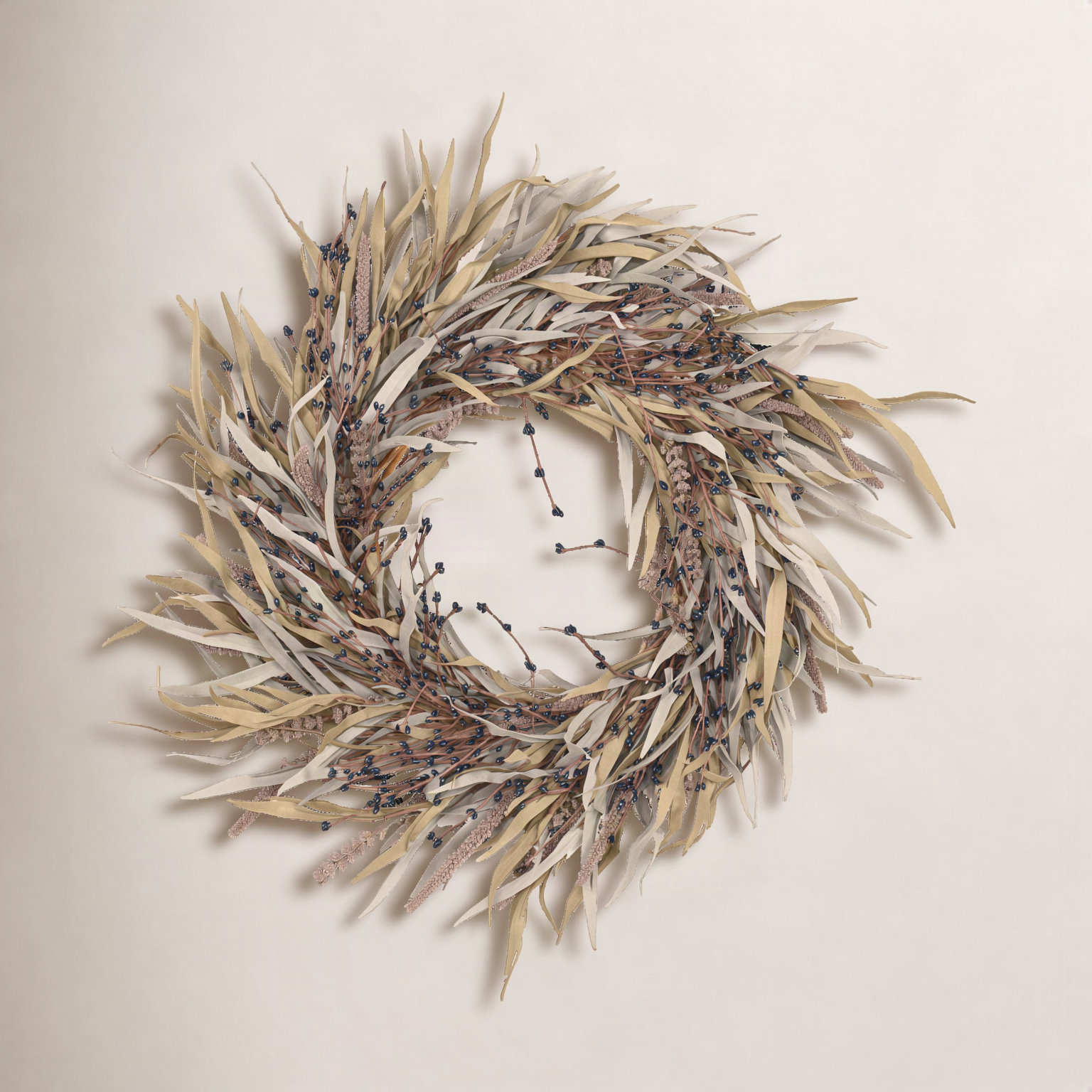 24" Grass, Berry Thanksgiving Wreath, Blue