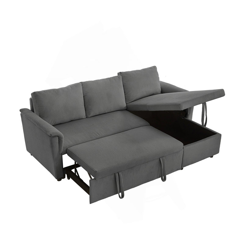 77'' Upholstered Sleeper Sofa, Gray Corduroy
