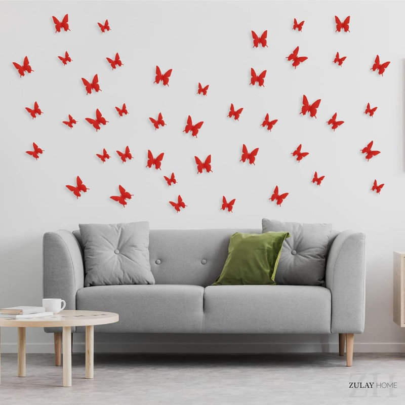 Zulay Home 3D Butterfly Wall Decor - 24pcs Butterfly Decor with 3 Different Sizes, Red