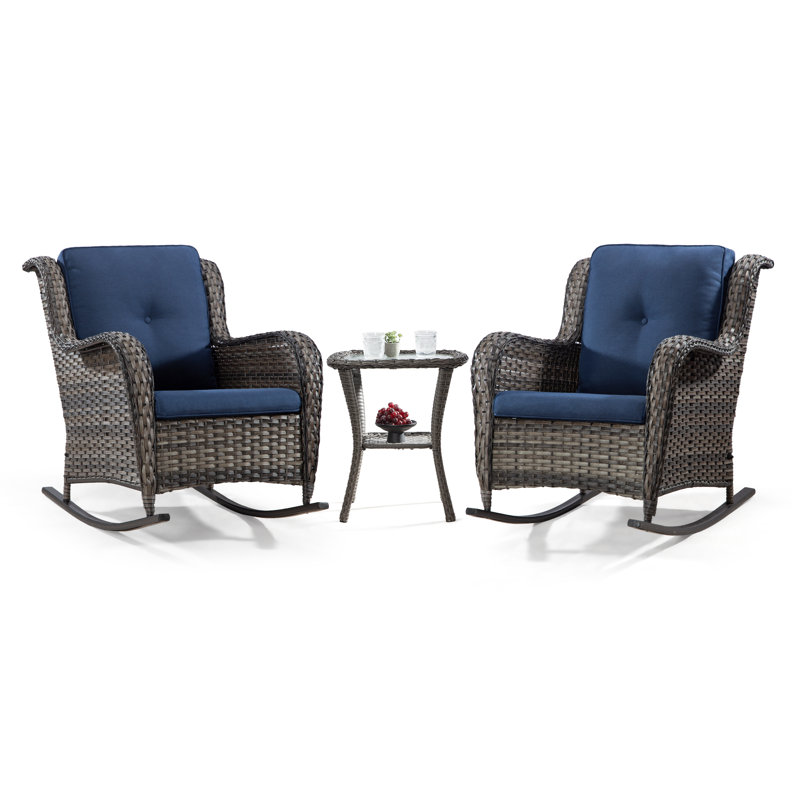 Wellford 2 - Person Wicker Patio Dining Set with , Cushions Included, Navy