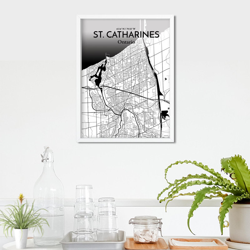 St. Catharines City Map, impression, Noir / blanc, H 24 po x l 18 po