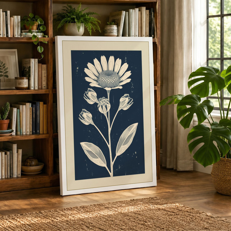 Moonlit Daisy Botanical - Wrapped Canvas, 36x24 - 91.4 x 61.0 cm, Black Border