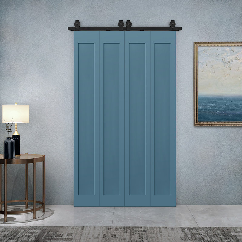 1 Panel Shaker Composite Double Bi-Fold Door with Barn Door Hardware Kit, Dignity Blue, 52" x 80"