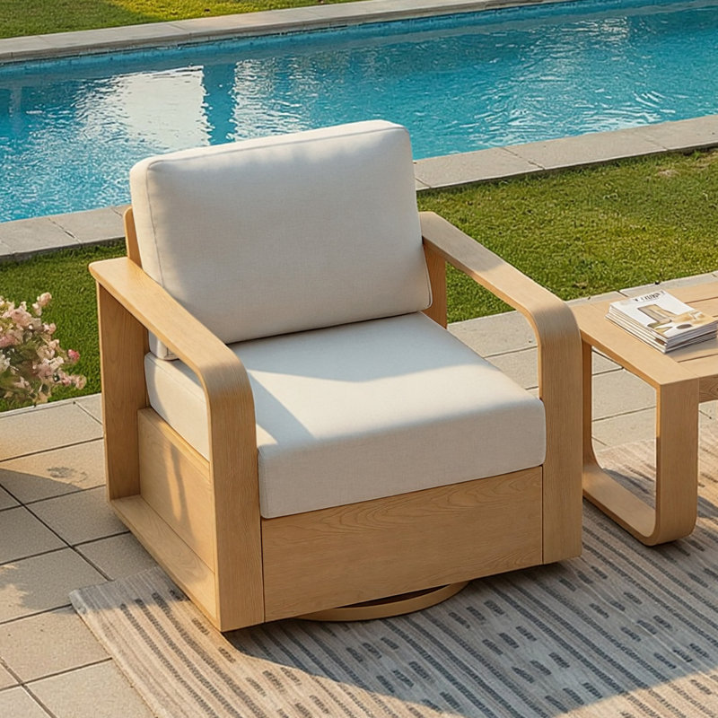 Chaise d'extérieur pivotante en aluminium avec coussins, Grain du bois