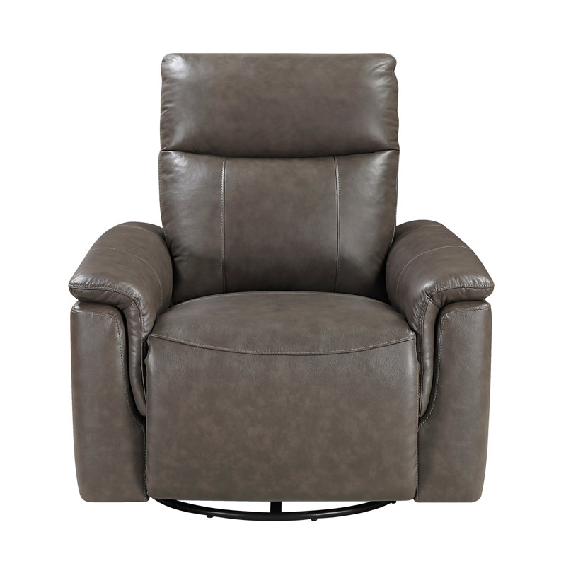 Dark Brown Premium Leather Gliding Swivel Recliner Chair For Luxury Living Room, Dark Brown