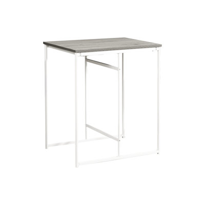 Table rectangulaire à hauteur de comptoir 32 po, plateforme en stratifié gris, pieds en métal blanc, surface intérieure de la cuisine, métal fiable,