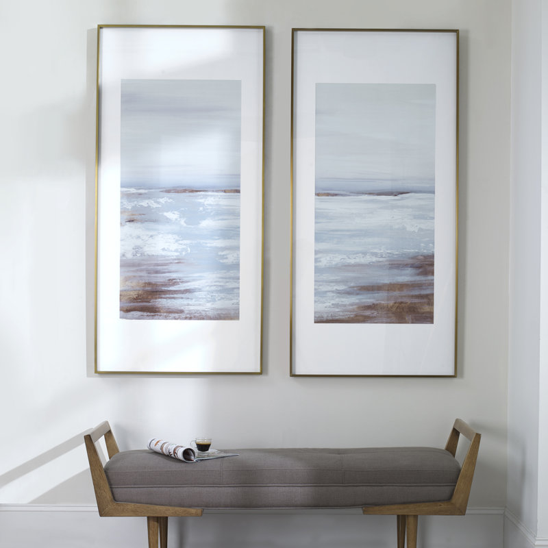 Coastline Abstract Print with Gold Frame, Set of 2