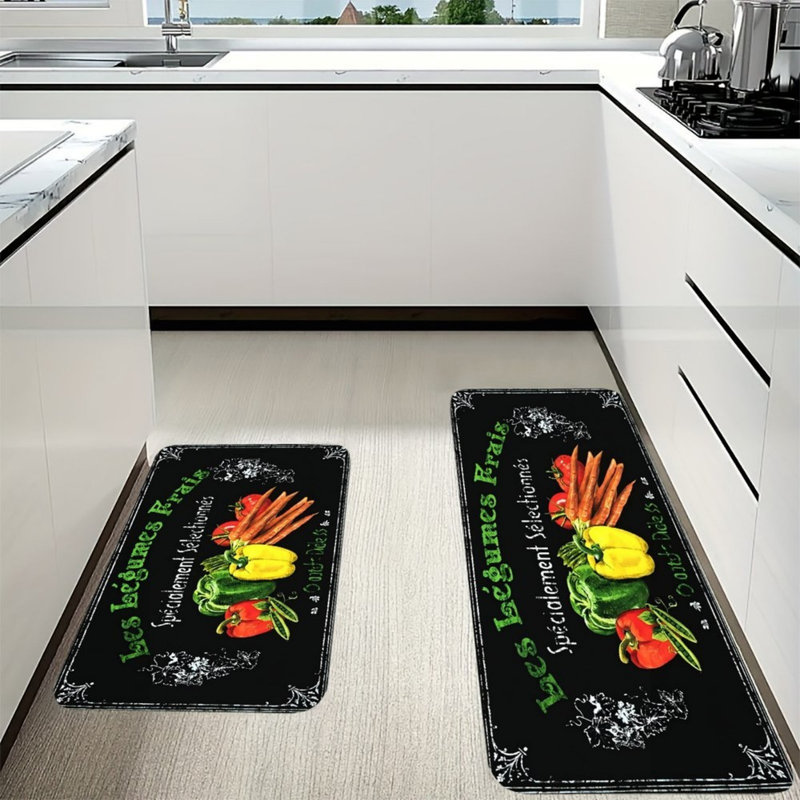Ensemble de 2 tapis de cuisine noirs à légumes pour la cuisine et la salle à manger