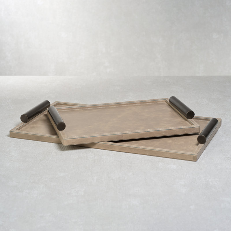 Cameroon Rectangular Mink Leather Serving Tray, 1.5" H x 15" L x 11" W